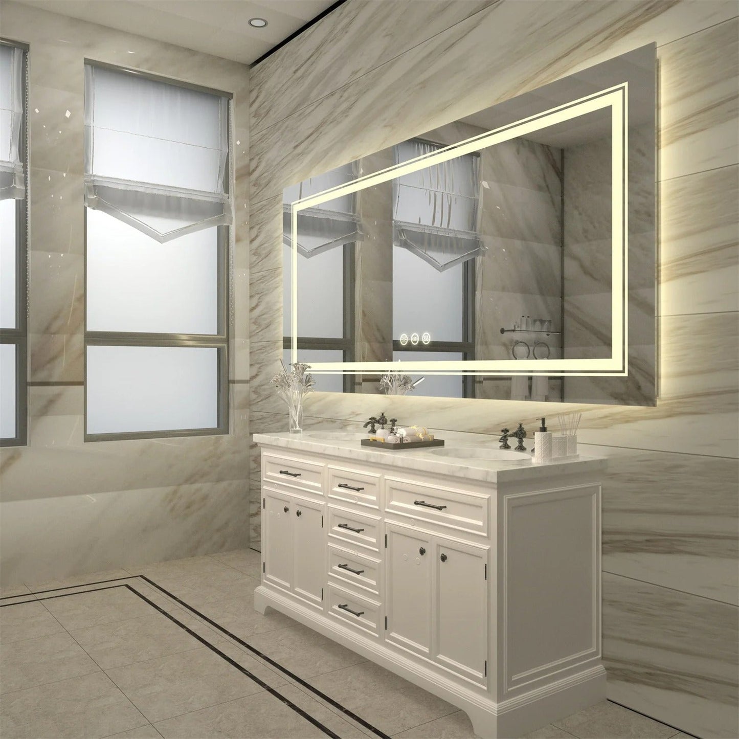 Extra Large rectangle LED Double Light Bathroom Mirror Dual Lights Anti-Fog Memory 3 Colors Dimmable