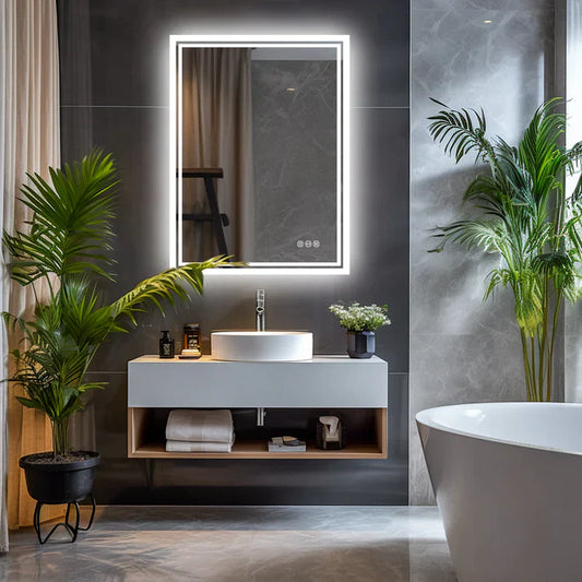 Rectangle Backlit Large LED Bathroom Vanity Mirror, Dimmable, Touch Control, Waterproof