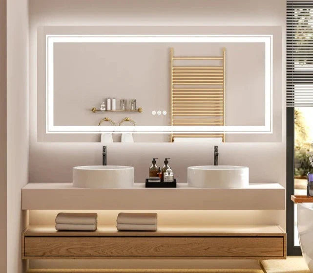 Extra Large rectangle LED Double Light Bathroom Mirror Dual Lights Anti-Fog Memory 3 Colors Dimmable