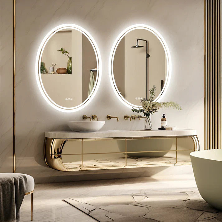 Oval Backlit Light LED Makeup Bathroom Mirror or Wall Mounted, Vanity Mirror Frameless ,Anti-Fog