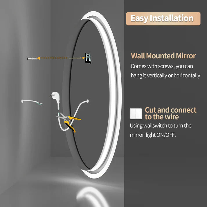 Oval Backlit Light LED Makeup Bathroom Mirror or Wall Mounted, Vanity Mirror Frameless ,Anti-Fog