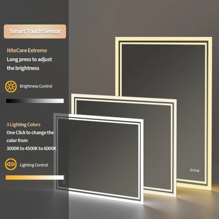 Square Backlit Light LED Makeup Bathroom Mirror or Wall Mounted, Vanity Mirror Frameless ,Anti-Fog