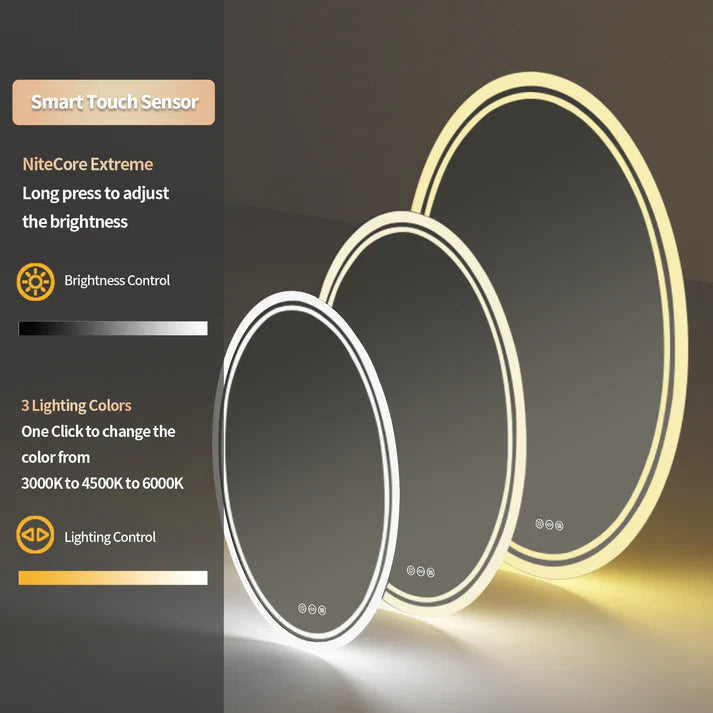 Oval Backlit Light LED Makeup Bathroom Mirror or Wall Mounted, Vanity Mirror Frameless ,Anti-Fog