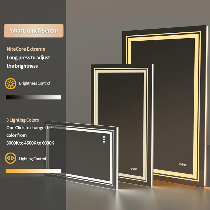 Rectangle Double Light LED Illuminated Smart Mirror Bathroom Makeup Mirror with Dimmable Anti-Fog