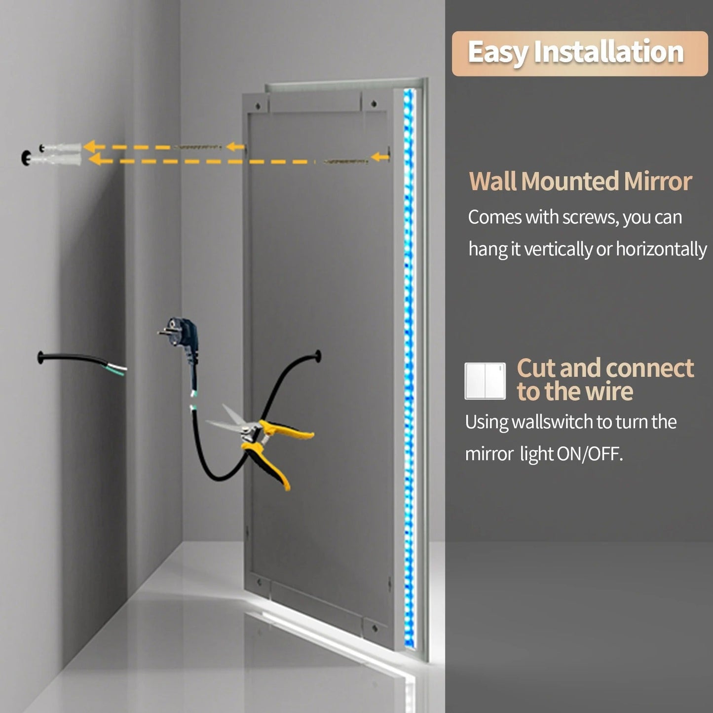 Square Glitzy RGB Double Light80cm x 80cm LED Mirror Dimmable 11 Color Changing Smart Anti-Fog