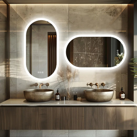 Oval Arched Large Backlit Light Oval Arched Large LED Makeup Bathroom Mirror, Anti-Fog, 3-Color Smart Mirrors