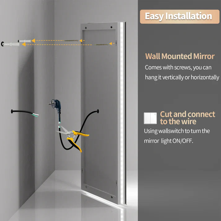 Rectangle Double Light LED Illuminated Smart Mirror Bathroom Makeup Mirror with Dimmable Anti-Fog