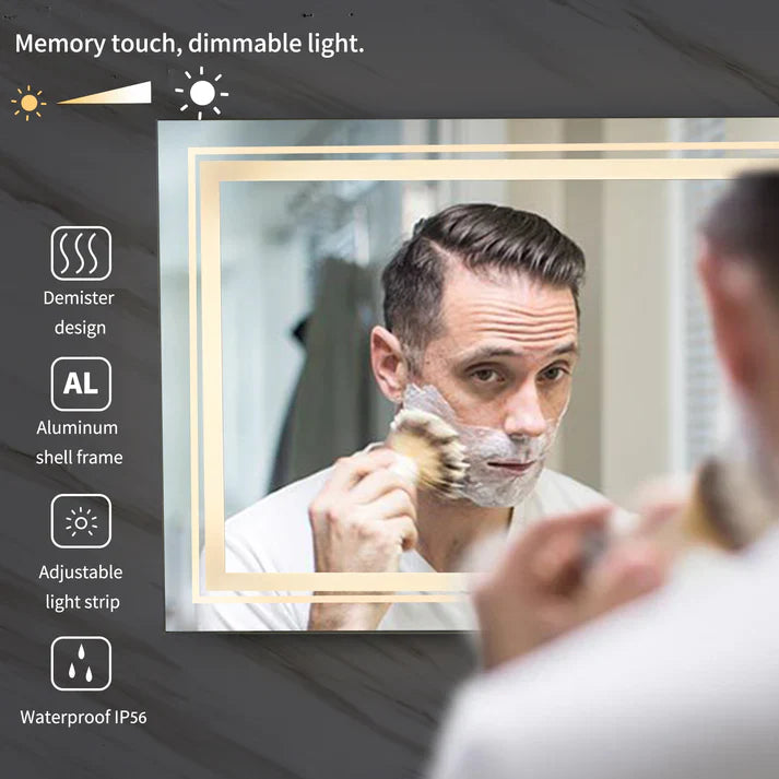 Extra Large rectangle LED Double Light Bathroom Mirror Dual Lights Anti-Fog Memory 3 Colors Dimmable