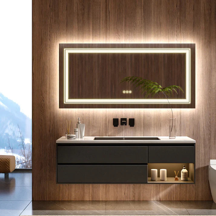 Extra Large rectangle LED Double Light Bathroom Mirror Dual Lights Anti-Fog Memory 3 Colors Dimmable