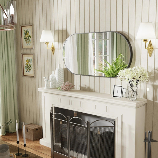 50X100cm Arched Oval Black Decorate Mirror Metal Frame for Bathroom, Entryway, Living Room Vertical & Horizontal Hang