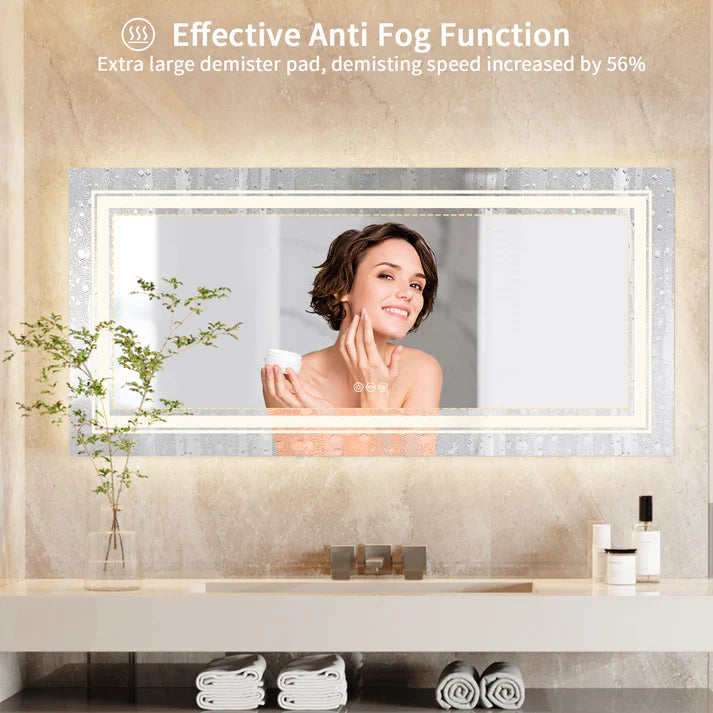 Extra Large rectangle LED Double Light Bathroom Mirror Dual Lights Anti-Fog Memory 3 Colors Dimmable