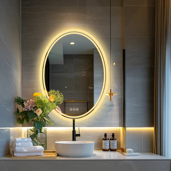 Oval Backlit Light LED Makeup Bathroom Mirror or Wall Mounted, Vanity Mirror Frameless ,Anti-Fog