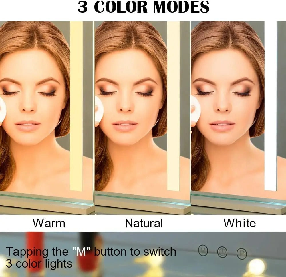 LED Vanity Mirror with Lights - Round Makeup Mirror with 10X Magnification, Smart Touch Dimmable 3 Modes, and 360° Rotation for Bedroom