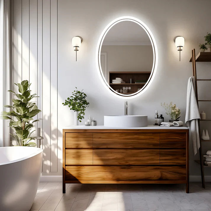 Oval Backlit Light LED Makeup Bathroom Mirror or Wall Mounted, Vanity Mirror Frameless ,Anti-Fog