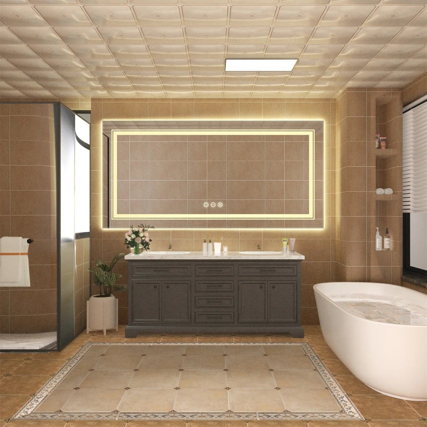 Extra Large rectangle LED Double Light Bathroom Mirror Dual Lights Anti-Fog Memory 3 Colors Dimmable