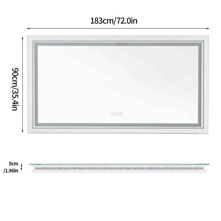 Extra Large rectangle LED Double Light Bathroom Mirror Dual Lights Anti-Fog Memory 3 Colors Dimmable