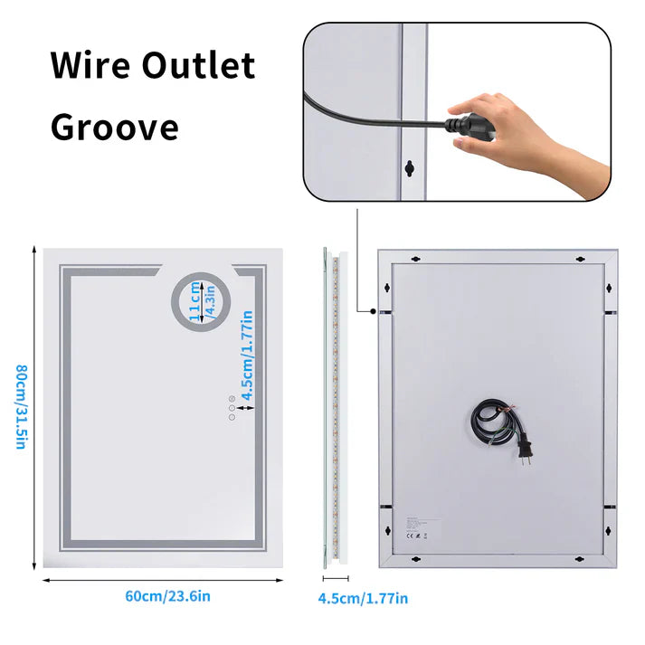 Rectangle Double lights Smart LED Smart Bathroom Mirror with 3X Magnifier