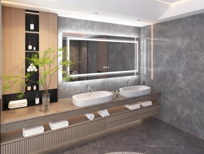 Extra Large rectangle LED Double Light Bathroom Mirror Dual Lights Anti-Fog Memory 3 Colors Dimmable