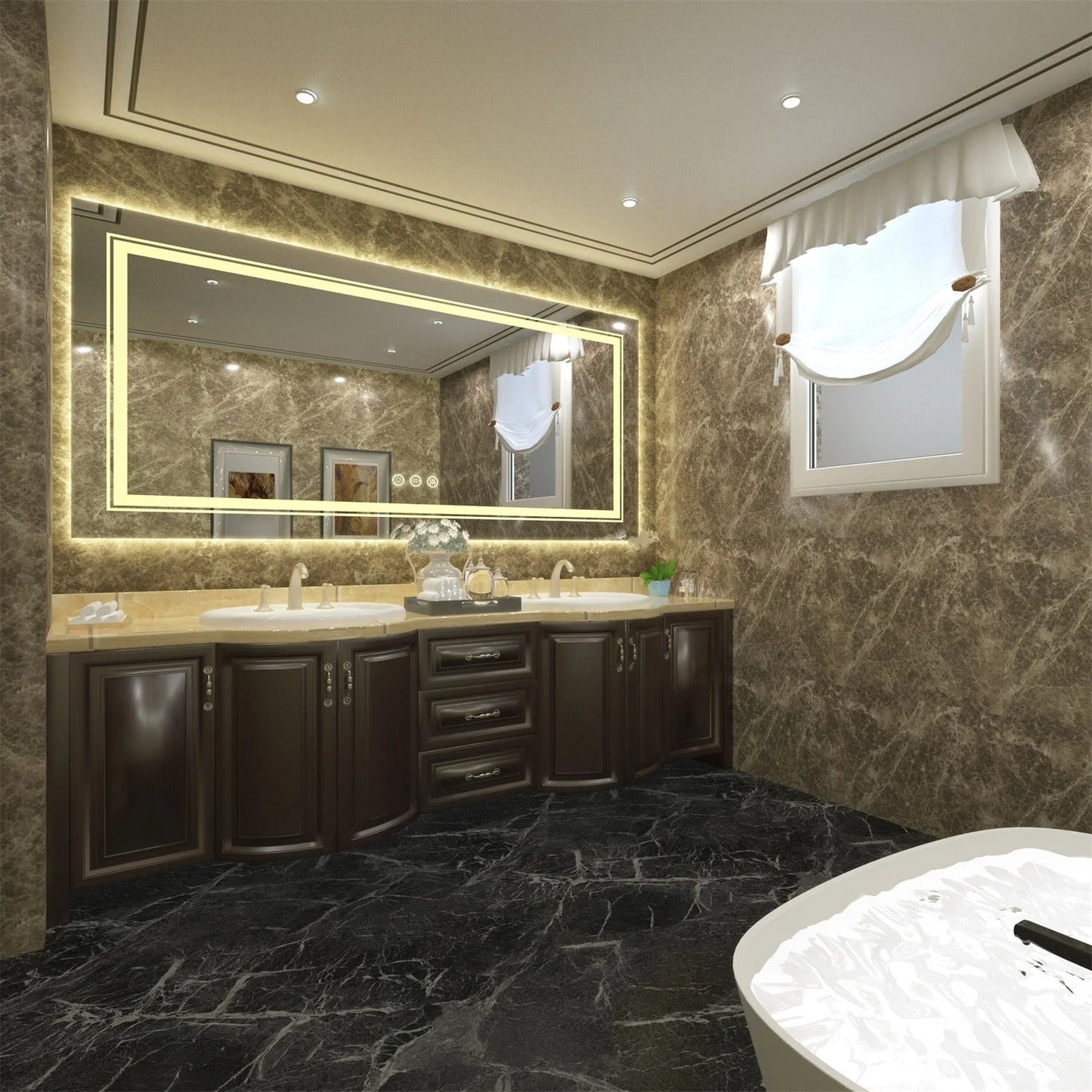 Extra Large rectangle LED Double Light Bathroom Mirror Dual Lights Anti-Fog Memory 3 Colors Dimmable