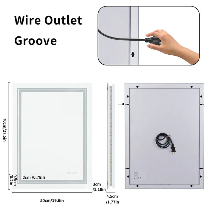Rectangle Double Light LED Illuminated Smart Mirror Bathroom Makeup Mirror with Dimmable Anti-Fog
