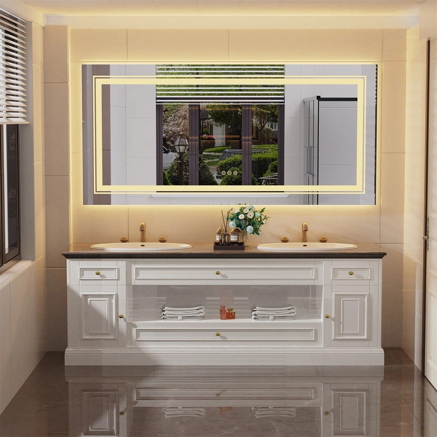 Extra Large rectangle LED Double Light Bathroom Mirror Dual Lights Anti-Fog Memory 3 Colors Dimmable