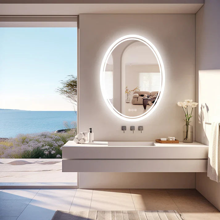 Oval Backlit Light LED Makeup Bathroom Mirror or Wall Mounted, Vanity Mirror Frameless ,Anti-Fog
