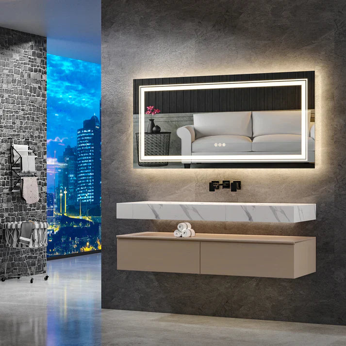 Extra Large rectangle LED Double Light Bathroom Mirror Dual Lights Anti-Fog Memory 3 Colors Dimmable