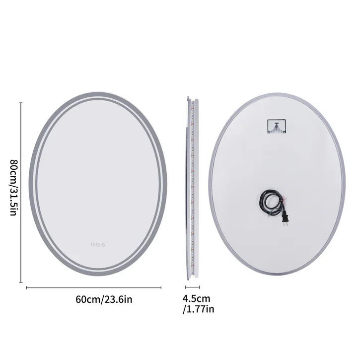 Oval Backlit Light LED Makeup Bathroom Mirror or Wall Mounted, Vanity Mirror Frameless ,Anti-Fog