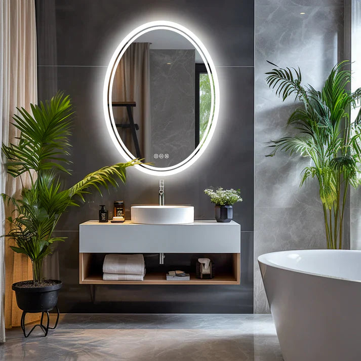 Oval Backlit Light LED Makeup Bathroom Mirror or Wall Mounted, Vanity Mirror Frameless ,Anti-Fog