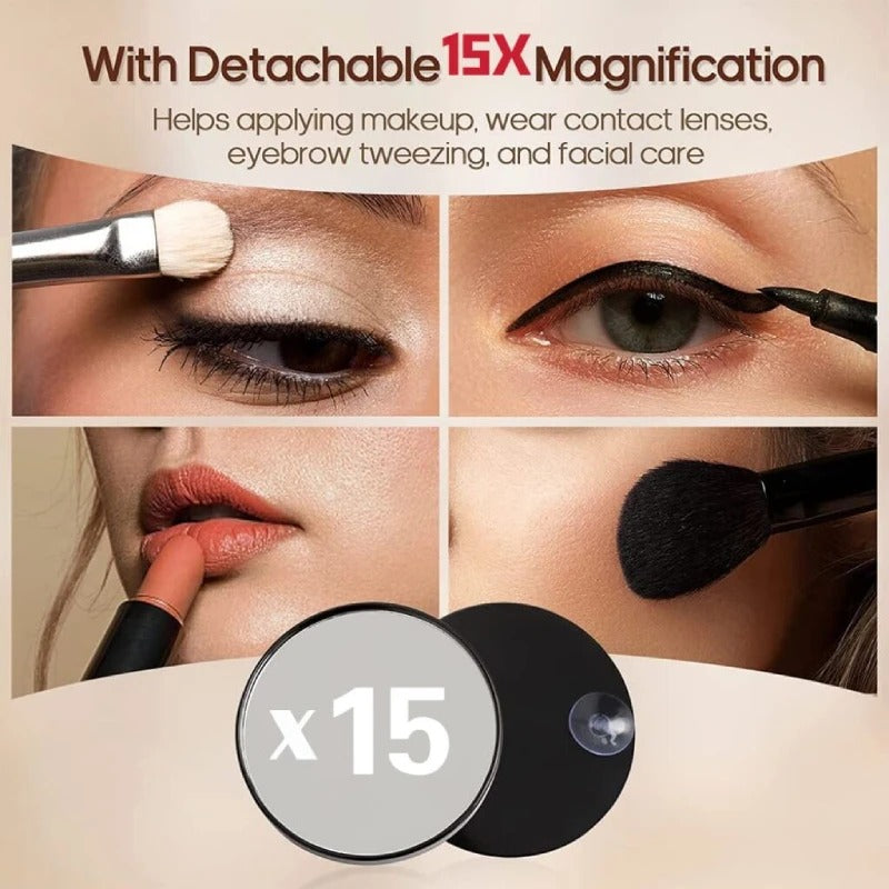 Rechargeable LED Makeup Mirror with 3 Lights Color, 15X Magnification – Perfect Gift for Women