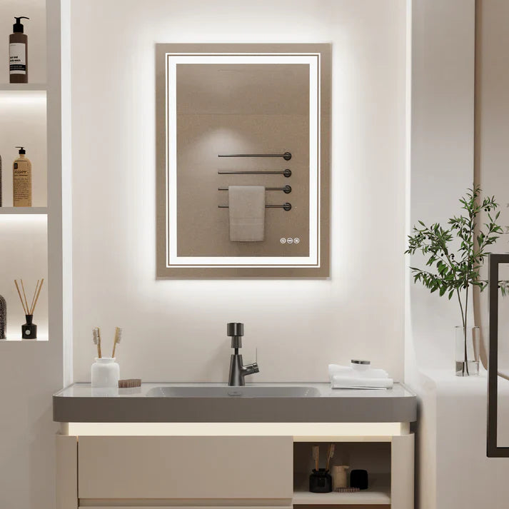 Rectangle Double Light LED Illuminated Smart Mirror Bathroom Makeup Mirror with Dimmable Anti-Fog