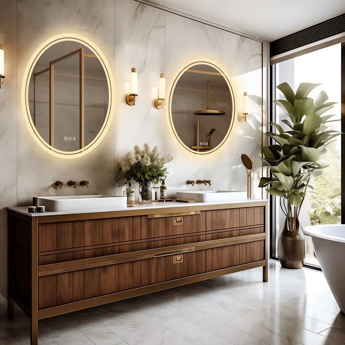 Oval Backlit Light LED Makeup Bathroom Mirror or Wall Mounted, Vanity Mirror Frameless ,Anti-Fog