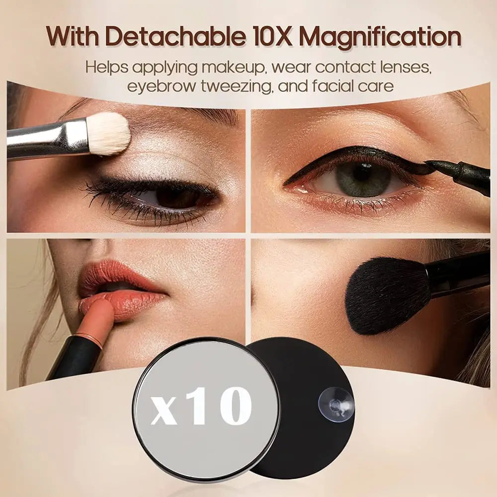 LED Vanity Mirror with Lights - Round Makeup Mirror with 10X Magnification, Smart Touch Dimmable 3 Modes, and 360° Rotation for Bedroom