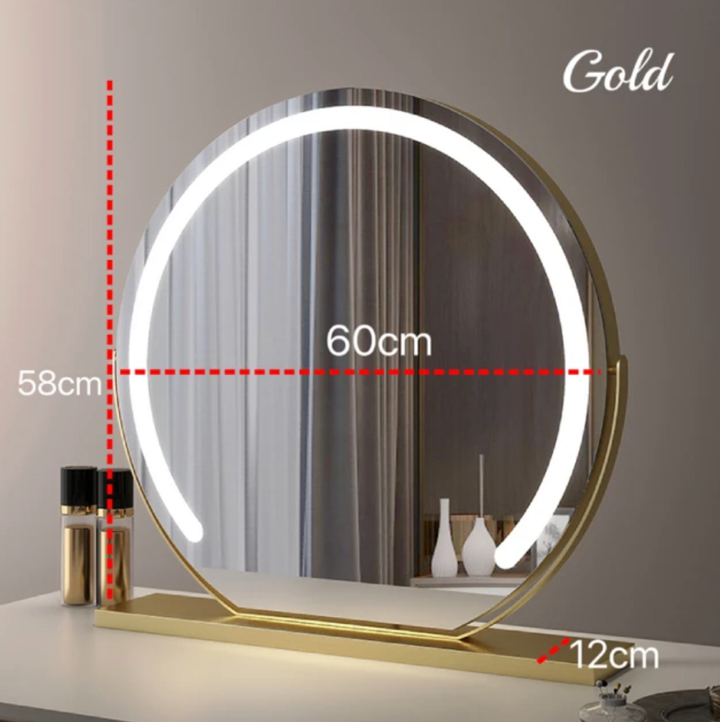 LED Vanity Mirror with Lights - Round Makeup Mirror with 10X Magnification, Smart Touch Dimmable 3 Modes, and 360° Rotation for Bedroom