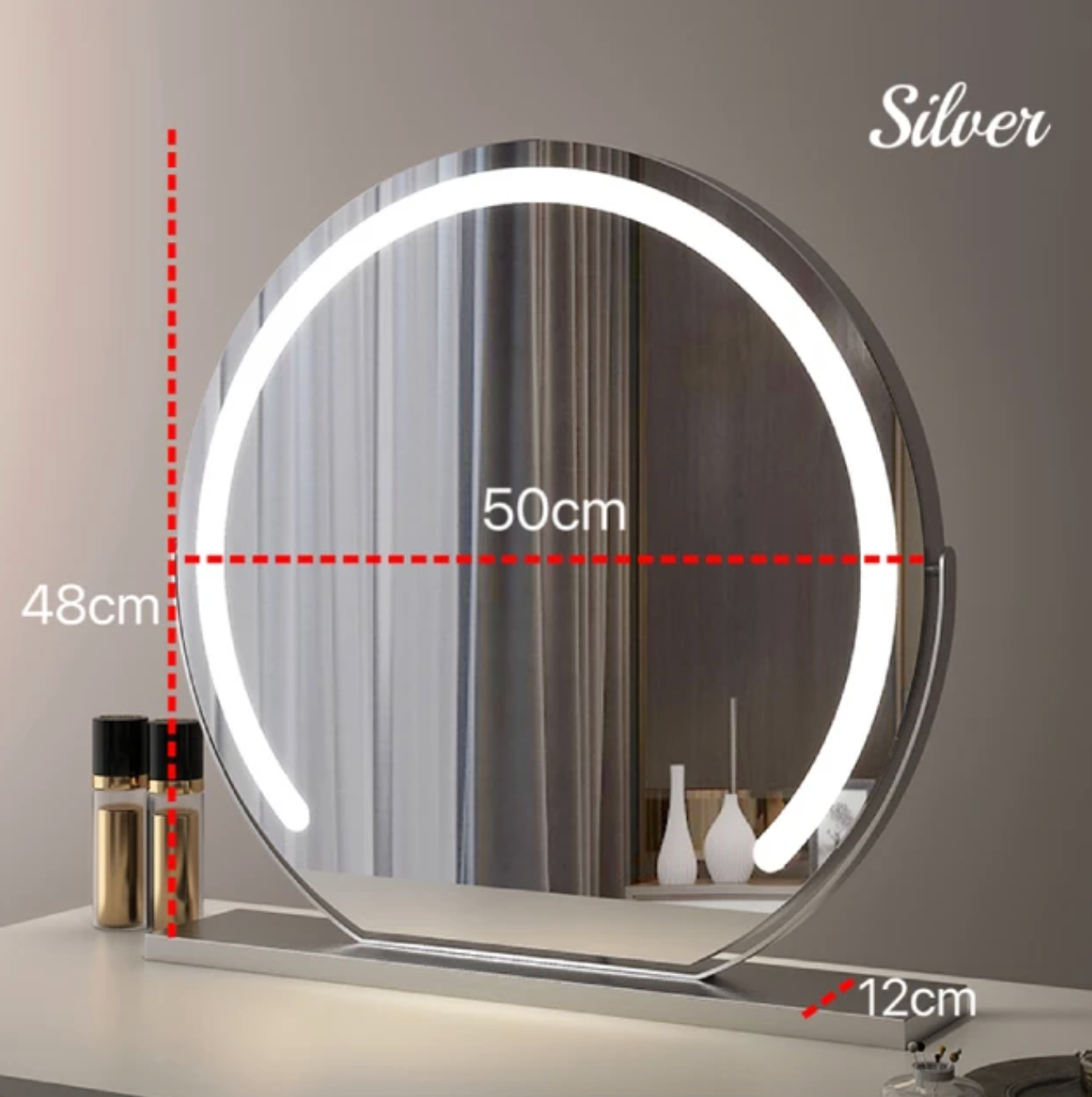 Round LED Vanity Mirror with Smart Touch, Dimmable 3-Light Modes & 360° Rotation for Bedroom