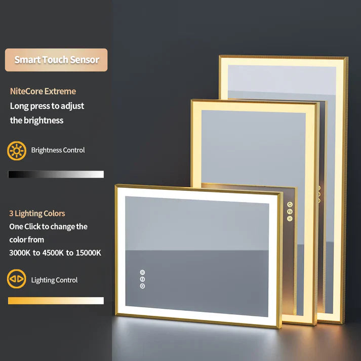 Extra Large Rectangle Gold Aluminum Framed Frontlit LED Bathroom Mirror