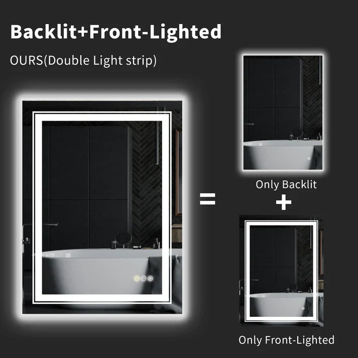 Rectangle Double Light LED Illuminated Smart Mirror Bathroom Makeup Mirror with Dimmable Anti-Fog