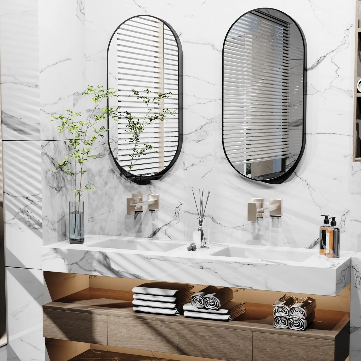 50X100cm Arched Oval Black Decorate Mirror Metal Frame for Bathroom, Entryway, Living Room Vertical & Horizontal Hang
