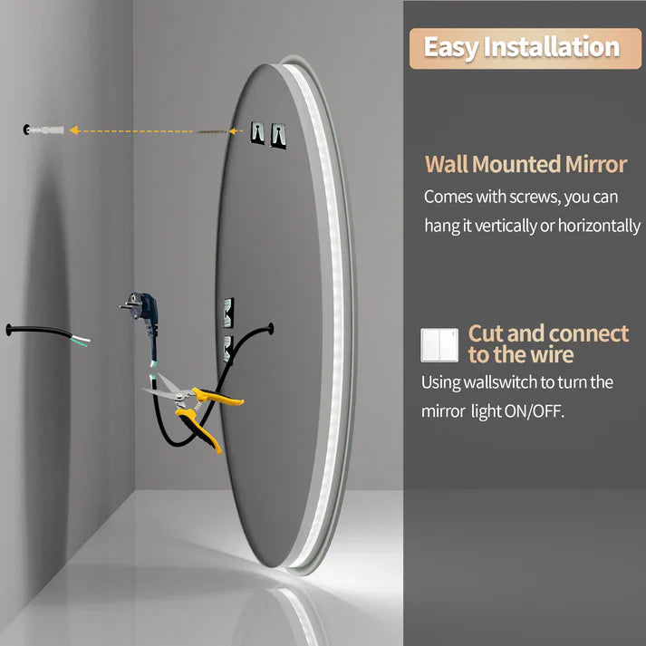 OVAL Double Light LED Illuminated Smart Bathroom Illumination Mirror, Wall Mounted, Anti-Fog