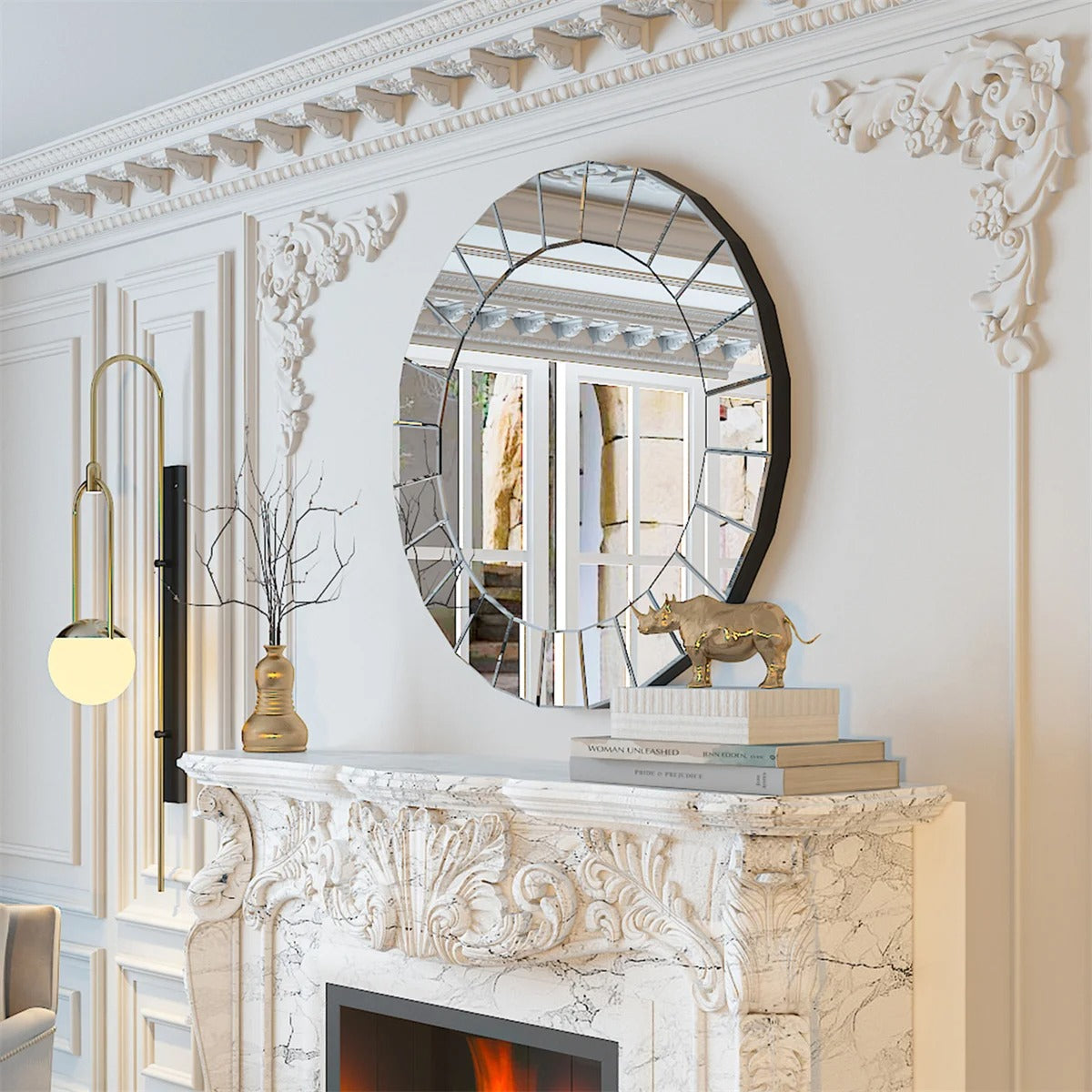 Cricle Large Round Decorative Mirrors for Wall Decor Antique Venetian Ornate Mirror for Bedroom, Bathroom, Living Room