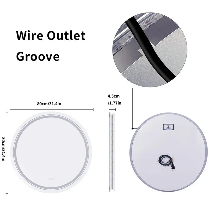 Round Double Lights LED Bathroom Smart Make up Mirror Dimmable, Anti-Fog Circle Wall Mounted Mirror