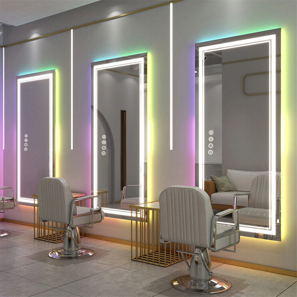 Large Rectangle Glitzy RGB Double Light LED Bathroom Mirror RGB Color Changing Backlight, Dimmable, Anti-Fog, and Shatterproof