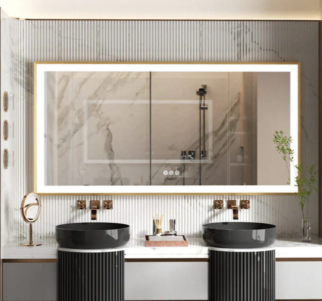 Extra Large Rectangle Gold Aluminum Framed Frontlit LED Bathroom Mirror