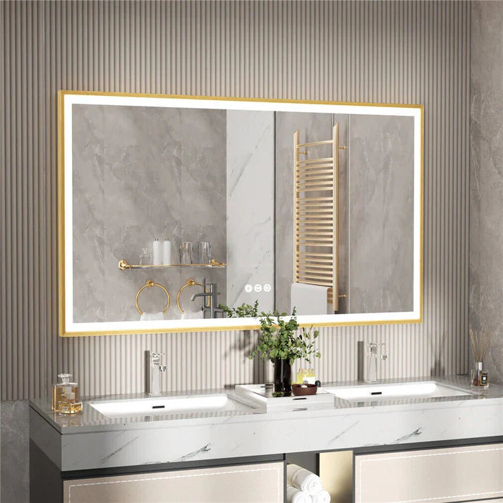 Extra Large Rectangle Gold Aluminum Framed Frontlit LED Bathroom Mirror