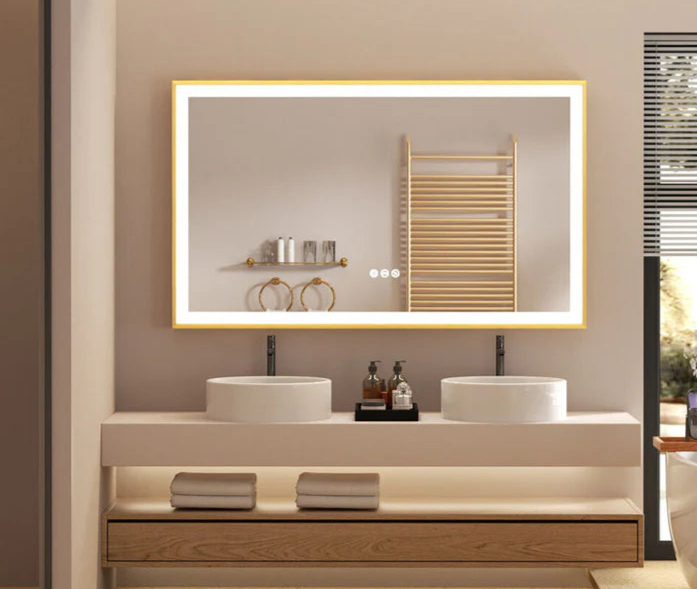 Extra Large Rectangle Gold Aluminum Framed Frontlit LED Bathroom Mirror