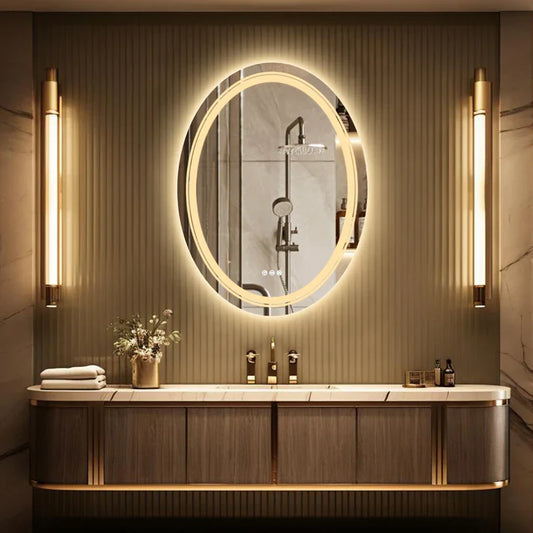 OVAL Double Light LED Illuminated Smart Bathroom Illumination Mirror, Wall Mounted, Anti-Fog