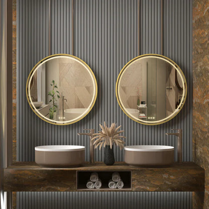 Detachable Rope Golden Frame Round,Front Light LED Smart Bathroom Illumination Mirror, Wall Mounted, Anti-Fog