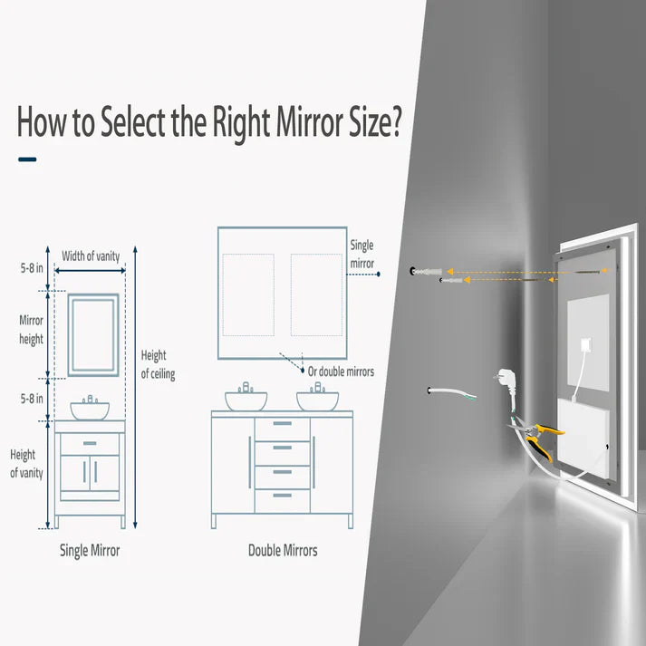 Rectangle Backlit Large LED Bathroom Vanity Mirror, Dimmable, Touch Control, Waterproof