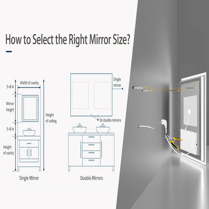 Square Backlit Light LED Makeup Bathroom Mirror or Wall Mounted, Vanity Mirror  Frameless ,Anti-Fog