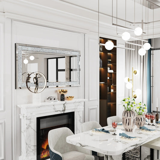 LUXURY LARGE Silver Sparkly Crystal Rhinestone Diamond Frameless Decorative Mirrors Wall Mounted Dressing Mirror for Home/Hotel